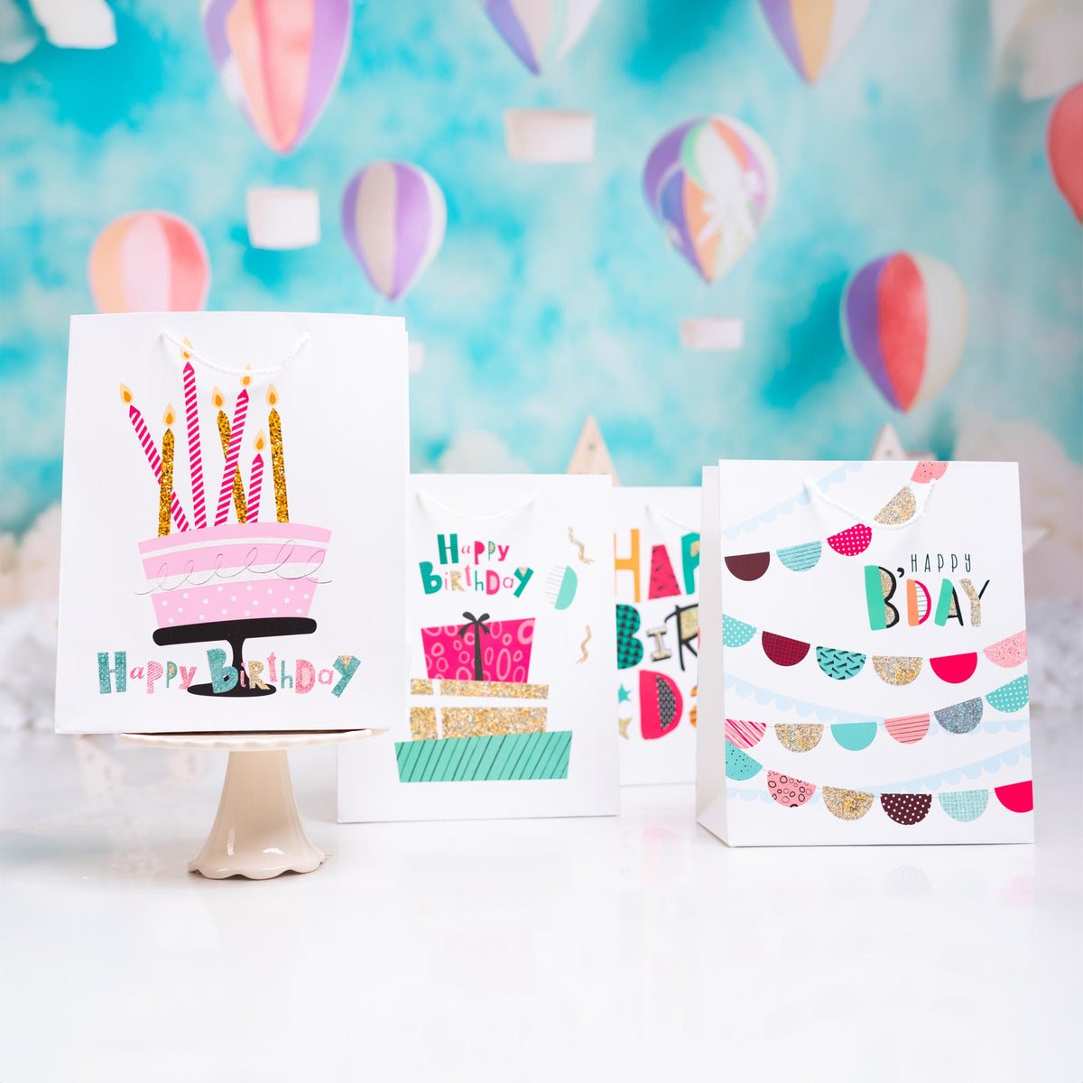 Glitter Happy Birthday Gift Bag - Set of 4