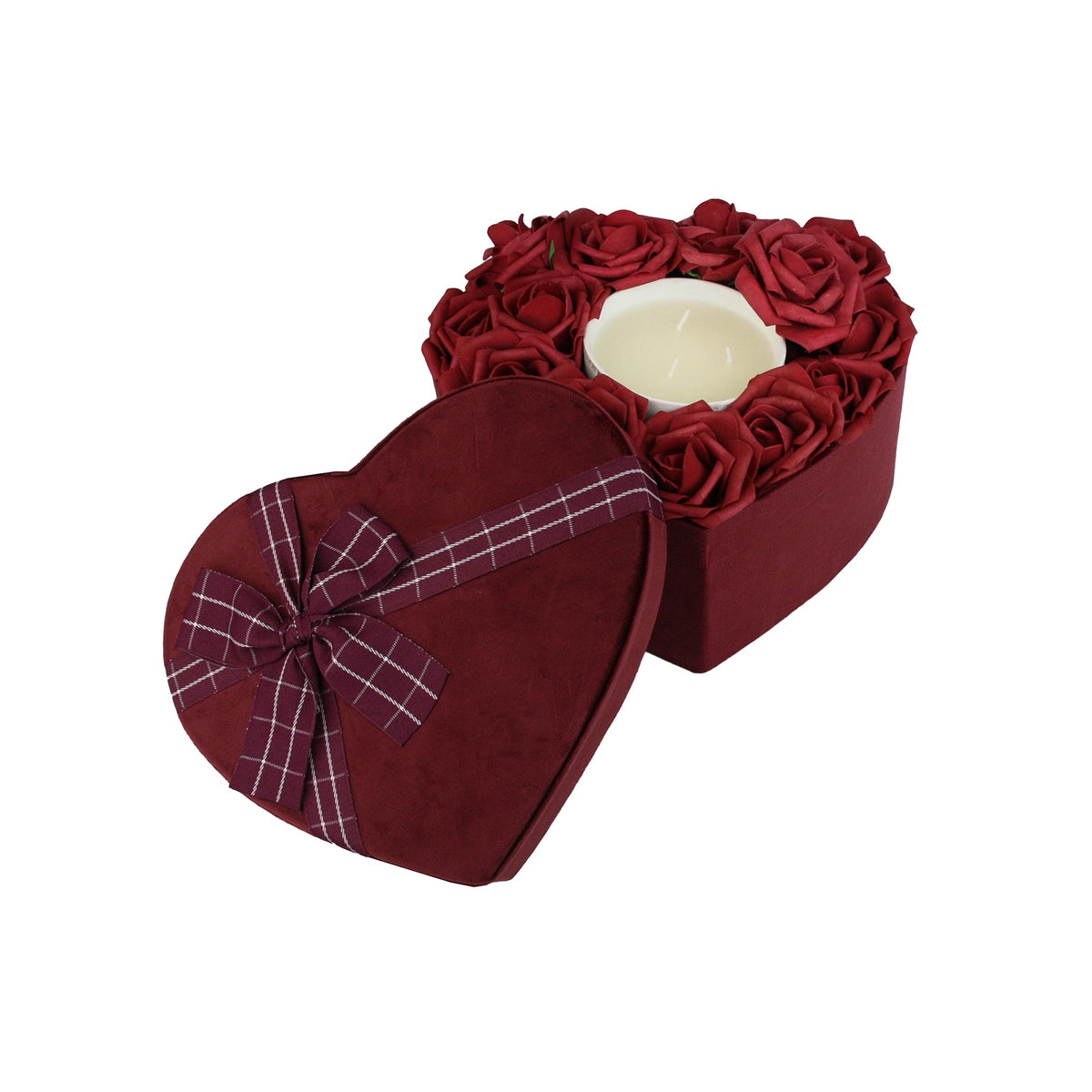 Elegant Velvet Heart Box with Striped Ribbon