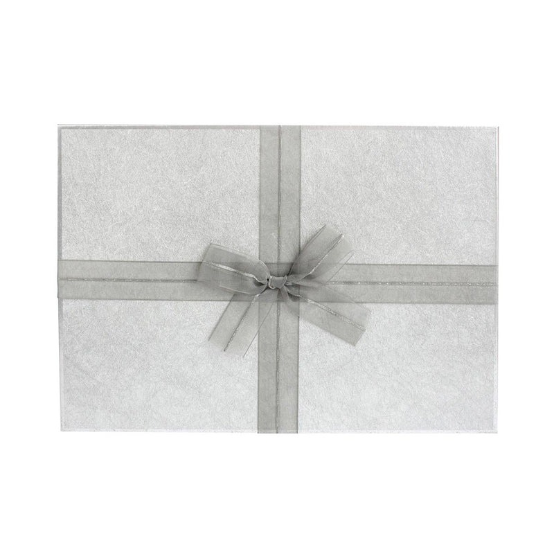 Grey rectangle gift box with white satin bow