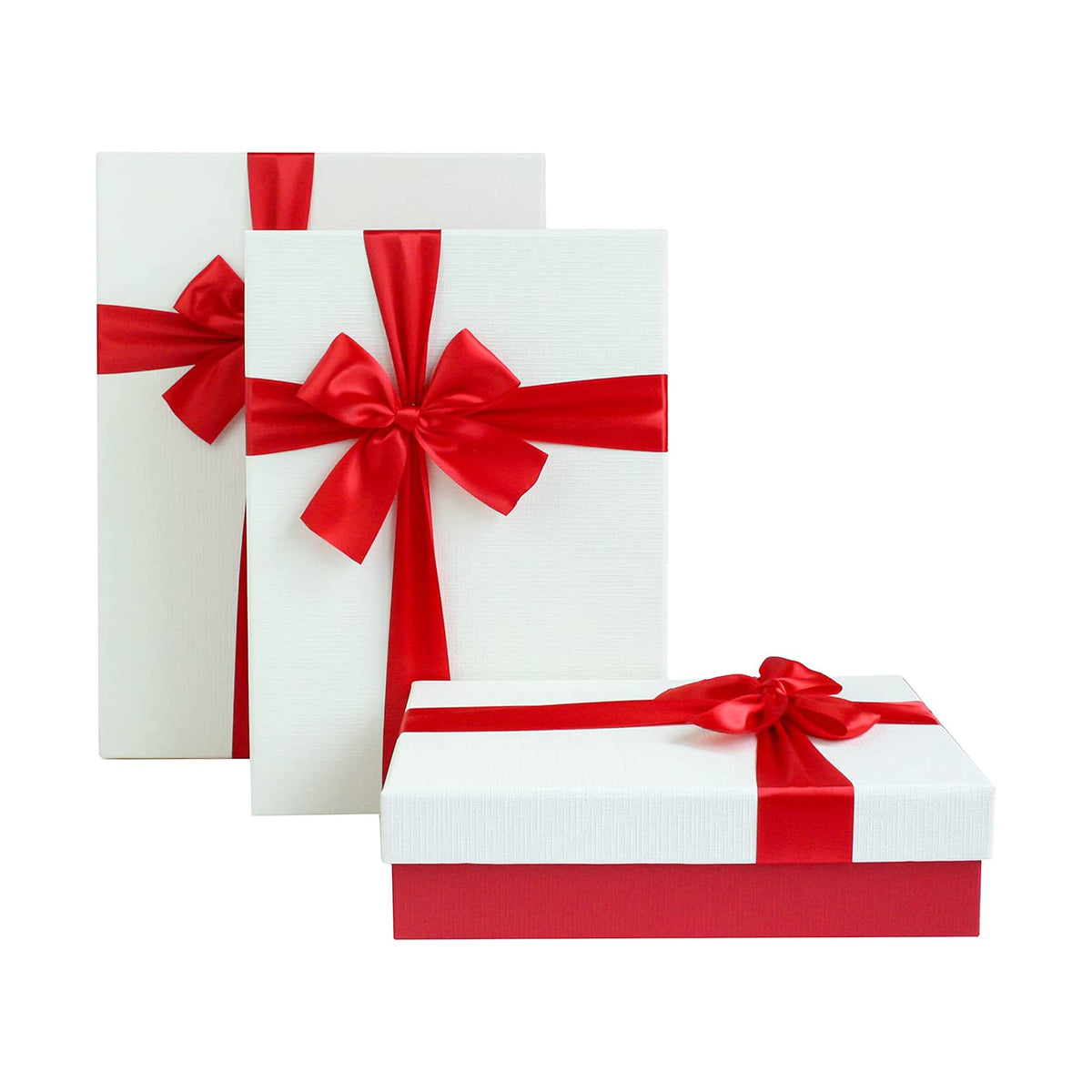 Luxury red and white gift box set with satin ribbon
