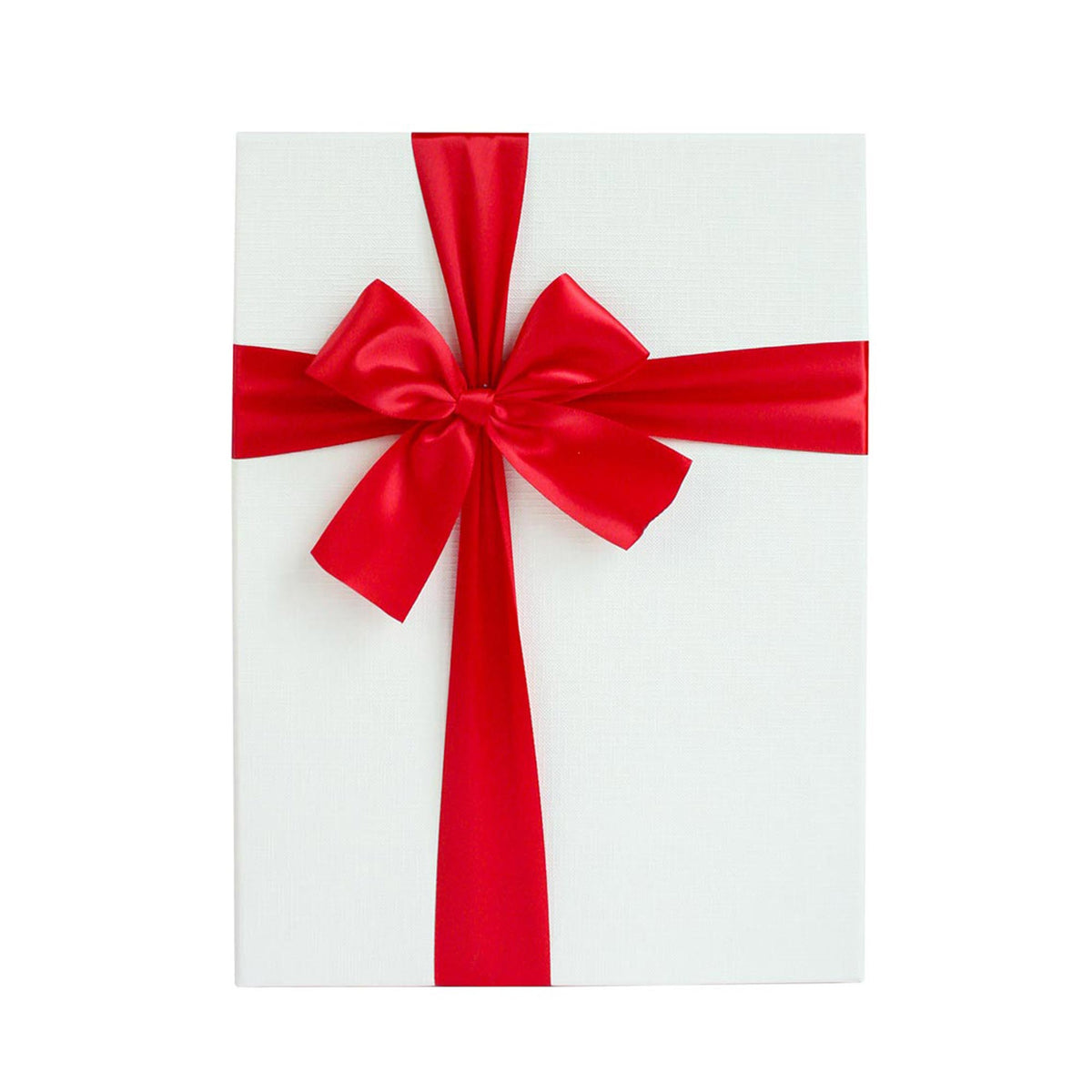 Luxury White Gift Box with Red Satin Ribbon