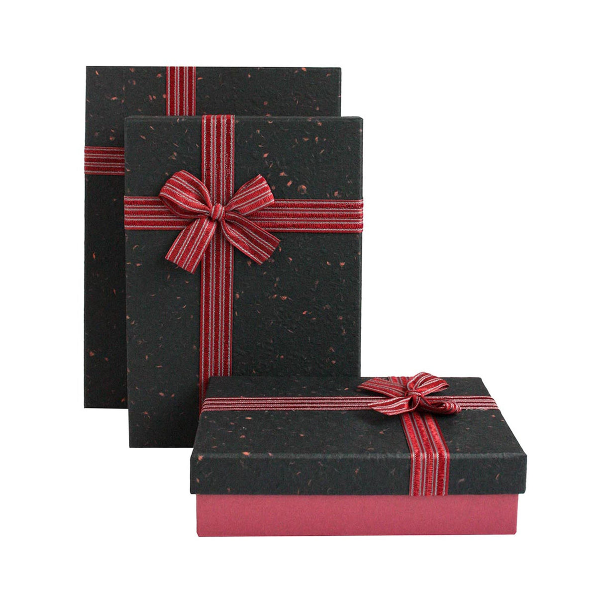 Set of 3 Textured Burgundy Box with Black