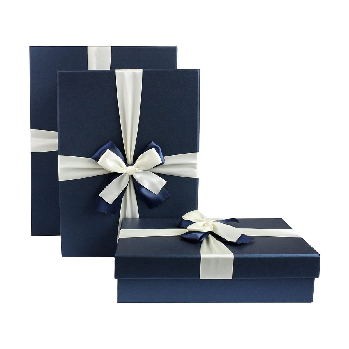 Luxury Blue Gift Boxes Set of 3 with Satin Ribbon