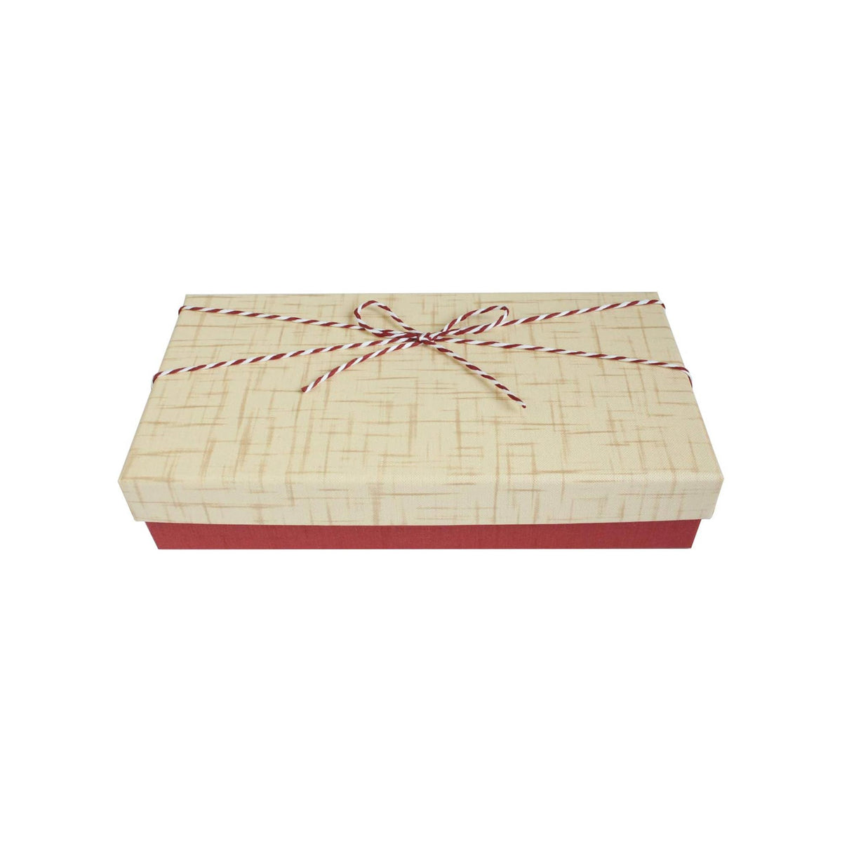 Red textured rectangle gift box with cream lid