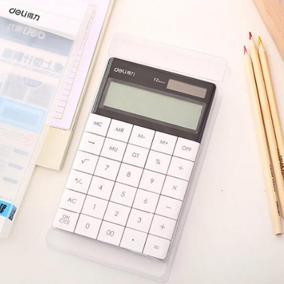 White Large 12-Digit Calculator - Desktop Calculator with Big Buttons