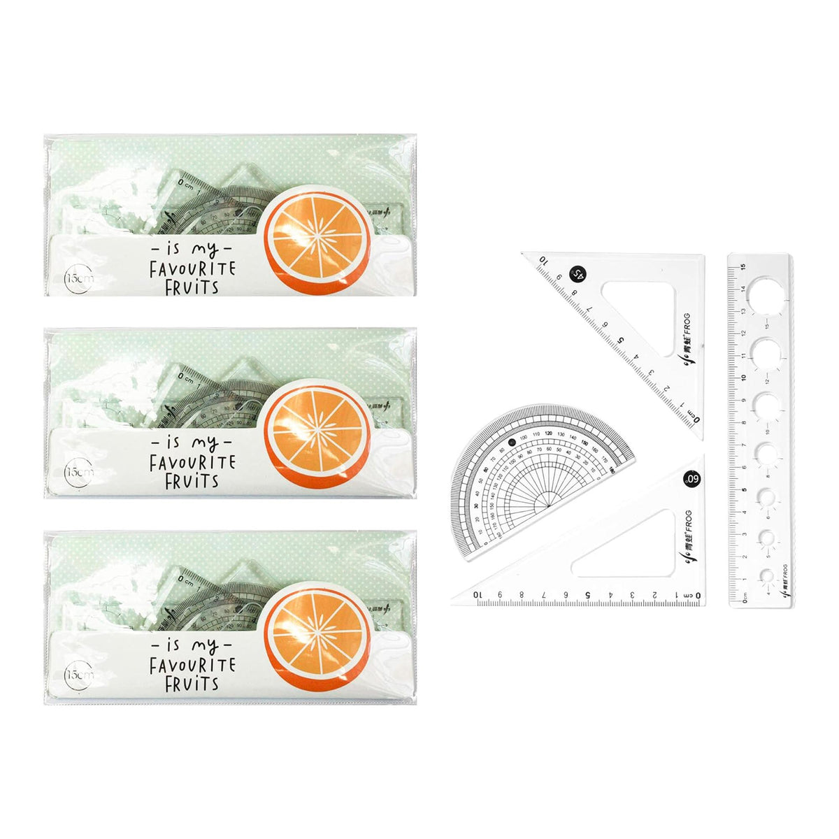 Geometry Set for Students - 20cm Ruler, Protractor, and Triangle Set (Orange, Pack of 3)