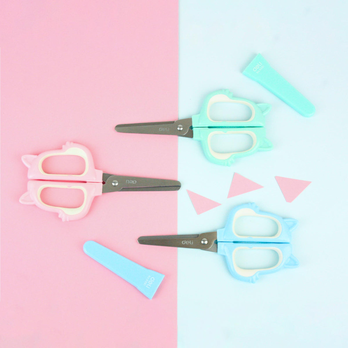 Happy Cat Hand Held Scissors - Pack of 3 (Pink, Blue, and Green)