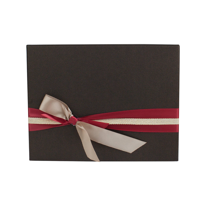 Dark Brown Gift Box with Red Gold Ribbon